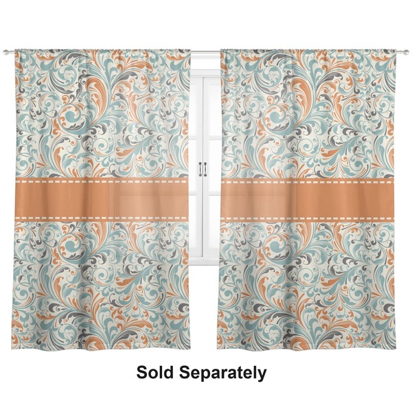 Orange & Blue Leafy Swirls Sheer Curtains