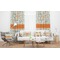 Orange & Blue Leafy Swirls Sheer and Custom Curtains in Room with Matching Pillows