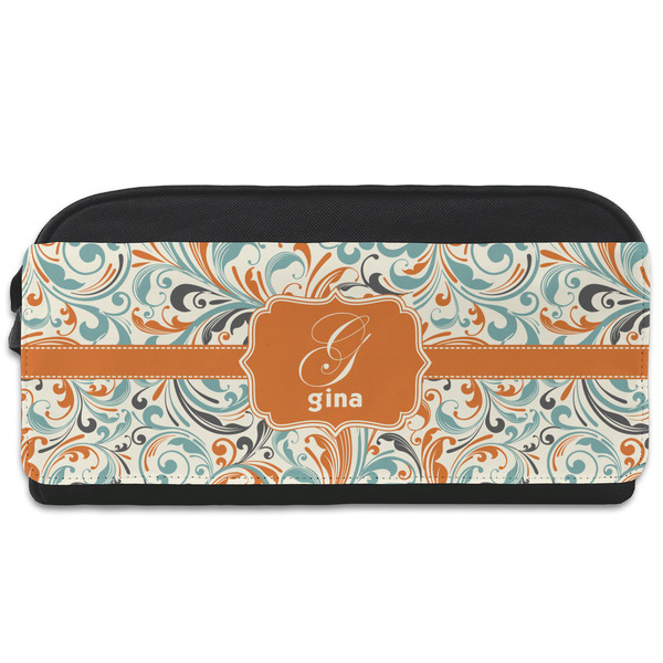Custom Orange & Blue Leafy Swirls Shoe Bag (Personalized)