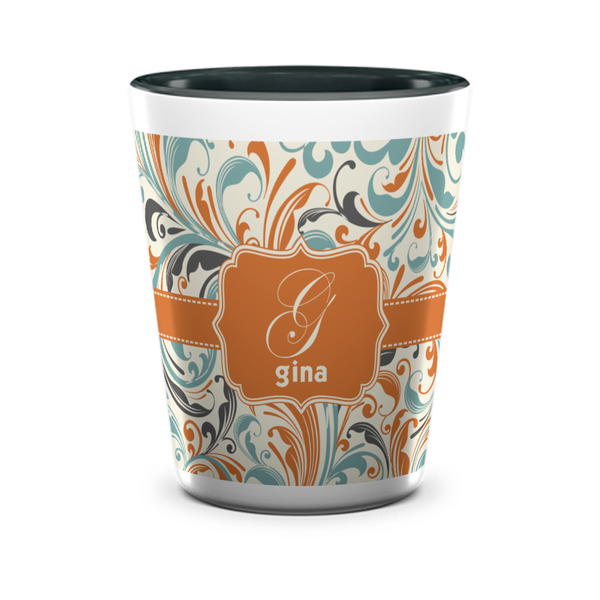 Orange & Blue Leafy Swirls Shot Glass - Two Tone - FRONT