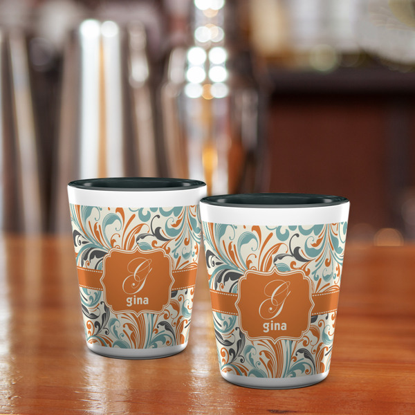 Orange & Blue Leafy Swirls Shot Glass - Two Tone - LIFESTYLE