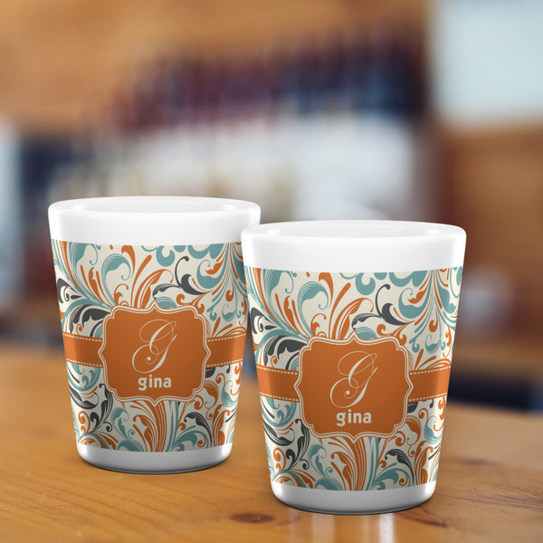 Orange & Blue Leafy Swirls Shot Glass - White - LIFESTYLE
