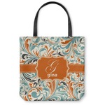 Orange & Blue Leafy Swirls Canvas Tote Bag - Small - 13"x13" (Personalized)