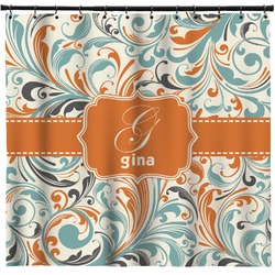Orange & Blue Leafy Swirls Shower Curtain - Custom Size (Personalized)