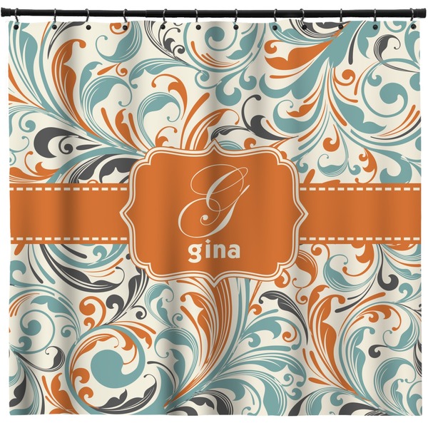 Custom Orange & Blue Leafy Swirls Shower Curtain - Custom Size (Personalized)
