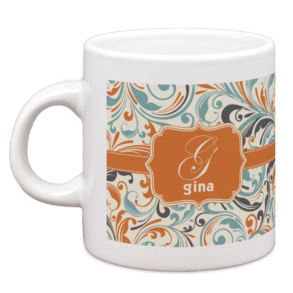 Custom Orange & Blue Leafy Swirls Espresso Cup (Personalized)