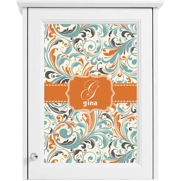 Orange & Blue Leafy Swirls Single White Cabinet Decal