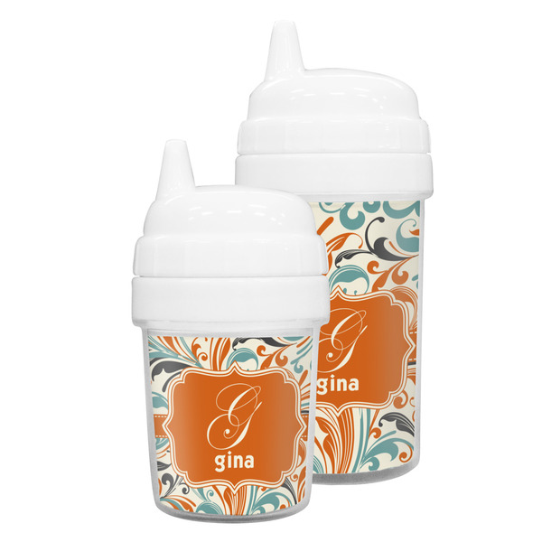 Orange & Blue Leafy Swirls Sippy Cups