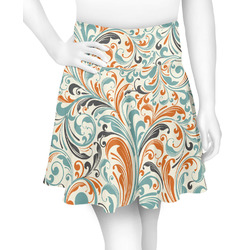 Orange & Blue Leafy Swirls Skater Skirt - Large
