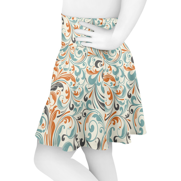 Orange & Blue Leafy Swirls Skater Skirt - Side