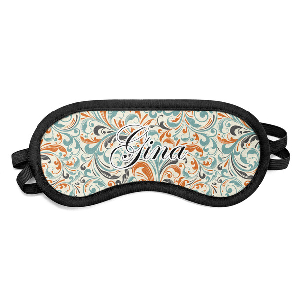 Custom Orange & Blue Leafy Swirls Sleeping Eye Mask - Small (Personalized)