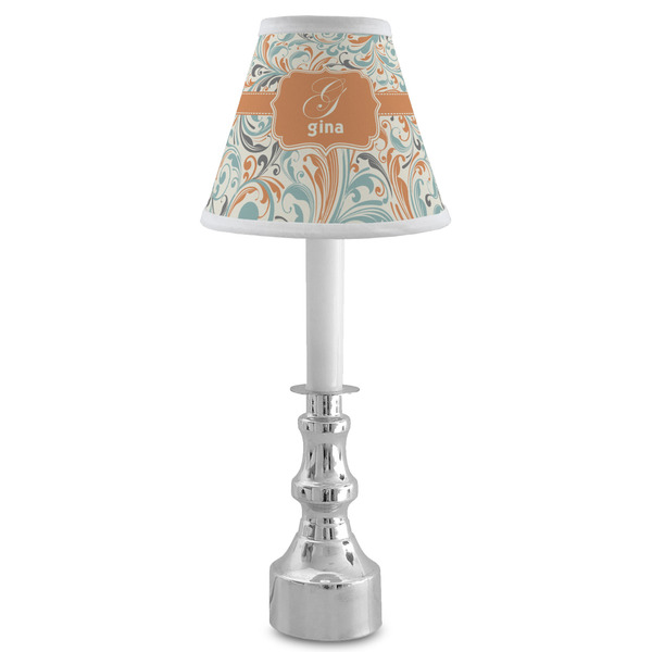 Orange & Blue Leafy Swirls Small Chandelier Lamp - LIFESTYLE (on candle stick)