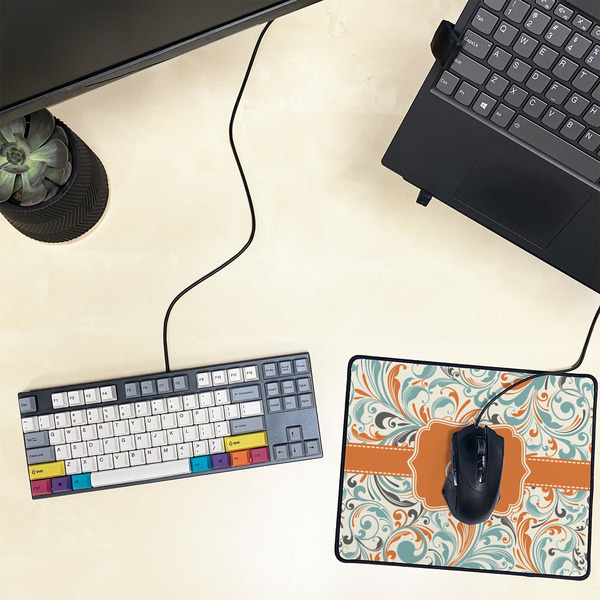 Orange & Blue Leafy Swirls Small Gaming Mats - LIFESTYLE