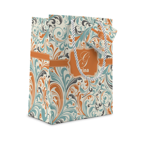 Custom Orange & Blue Leafy Swirls Gift Bag (Personalized)