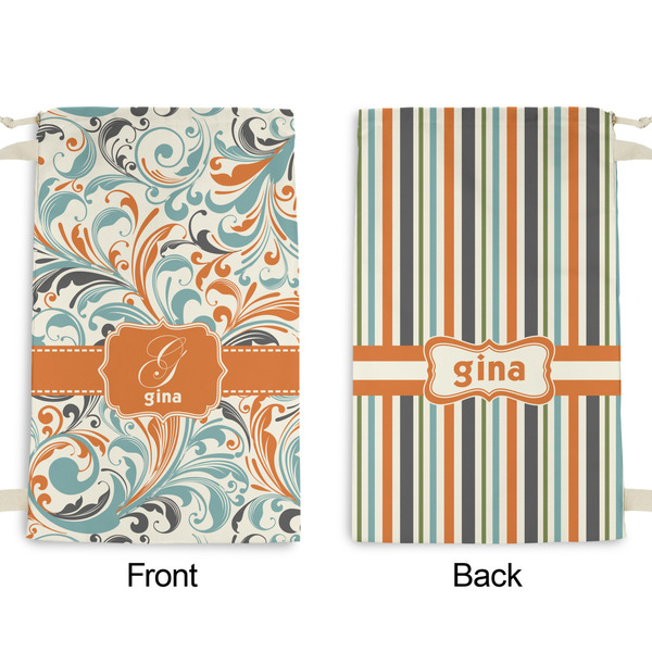 Orange & Blue Leafy Swirls Small Laundry Bag - Front & Back View