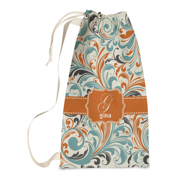 Custom Orange & Blue Leafy Swirls Laundry Bags - Small (Personalized)
