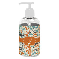 Orange & Blue Leafy Swirls Plastic Soap / Lotion Dispenser (8 oz - Small - White) (Personalized)