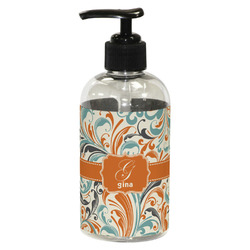 Orange & Blue Leafy Swirls Plastic Soap / Lotion Dispenser (8 oz - Small - Black) (Personalized)