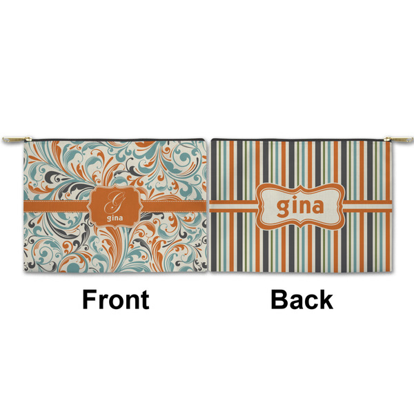 Orange & Blue Leafy Swirls Small Zipper Pouch Approval (Front and Back)