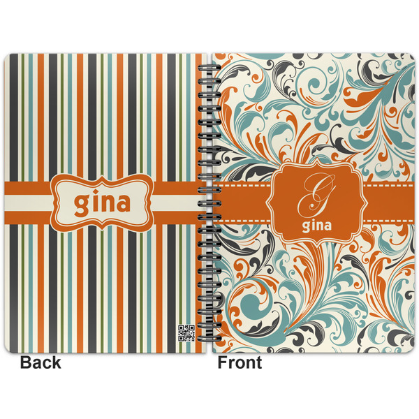 Orange & Blue Leafy Swirls Spiral Journal 7 x 10 - Apvl