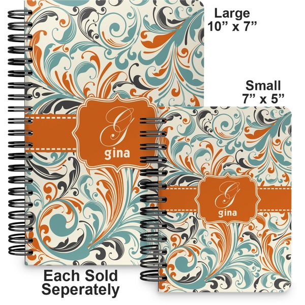 Orange & Blue Leafy Swirls Spiral Journal - Comparison