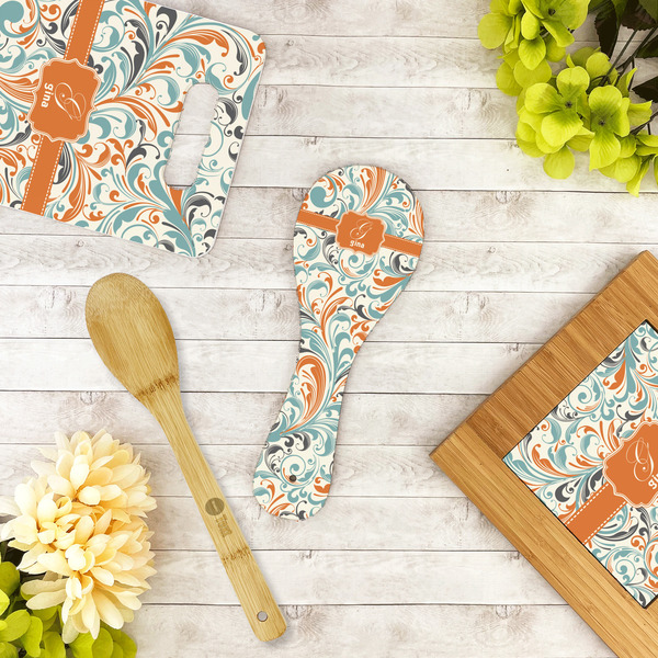 Orange & Blue Leafy Swirls Spoon Rest Trivet - LIFESTYLE
