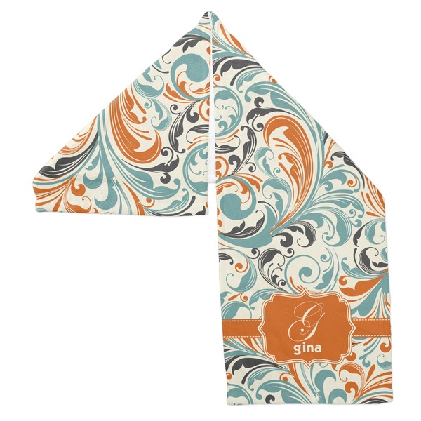 Orange & Blue Leafy Swirls Sports Towel Folded - Both Sides Showing