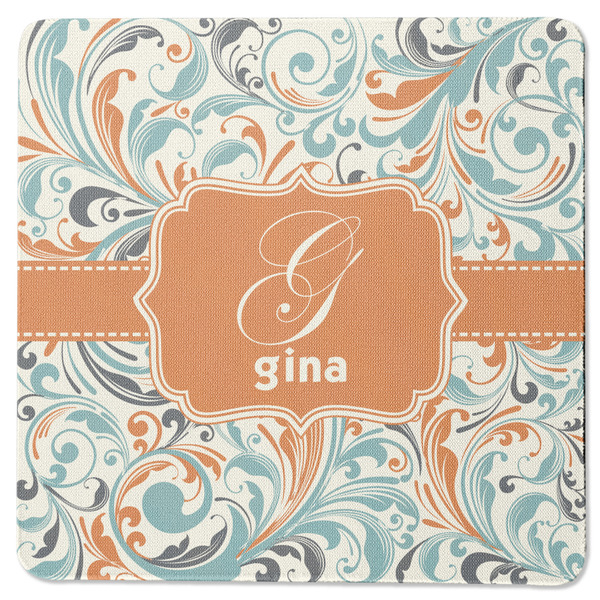 Orange & Blue Leafy Swirls Square Coaster Rubber Back - Single