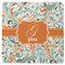 Orange & Blue Leafy Swirls Square Rubber Backed Coaster (Personalized)