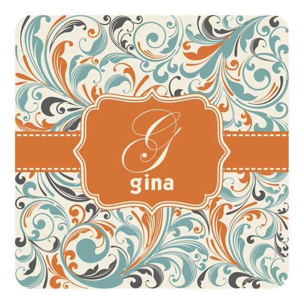 Custom Orange & Blue Leafy Swirls Square Decal - Small (Personalized)