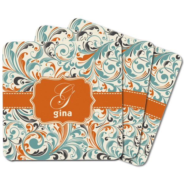 Orange & Blue Leafy Swirls Square Fridge Magnet - MAIN