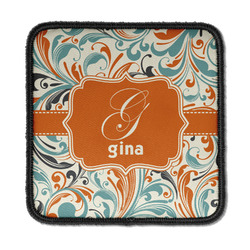 Orange & Blue Leafy Swirls Iron On Square Patch w/ Name and Initial