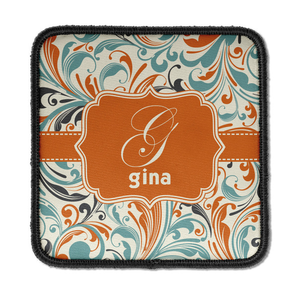 Orange & Blue Leafy Swirls Square Patch
