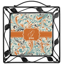 Orange & Blue Leafy Swirls Square Trivet (Personalized)