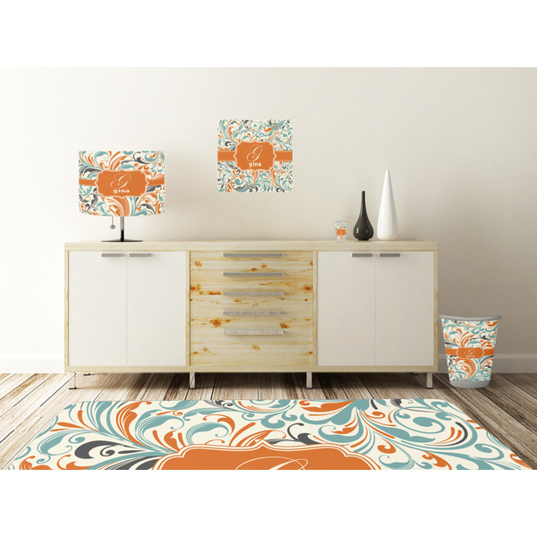 Orange & Blue Leafy Swirls Square Wall Decal Wooden Desk