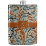 Orange & Blue Leafy Swirls Stainless Steel Flask (Personalized)