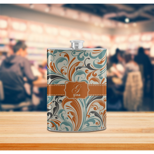 Orange & Blue Leafy Swirls Stainless Steel Flask - LIFESTYLE 2