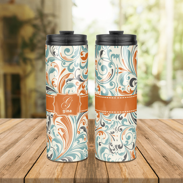 Orange & Blue Leafy Swirls Stainless Steel Tumbler - Lifestyle
