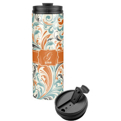 Orange & Blue Leafy Swirls Stainless Steel Skinny Tumbler (Personalized)