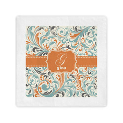 Orange & Blue Leafy Swirls Cocktail Napkins (Personalized)