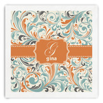 Orange & Blue Leafy Swirls Paper Dinner Napkins (Personalized)