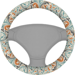 Orange & Blue Leafy Swirls Steering Wheel Cover (Personalized)