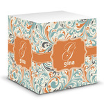 Orange & Blue Leafy Swirls Sticky Note Cube (Personalized)