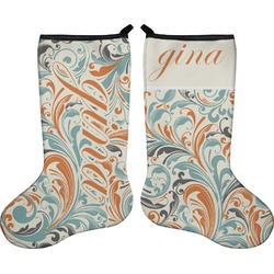 Orange & Blue Leafy Swirls Holiday Stocking - Double-Sided - Neoprene (Personalized)