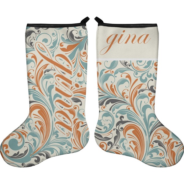 Orange & Blue Leafy Swirls Stocking - Double-Sided - Approval