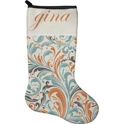 Orange & Blue Leafy Swirls Holiday Stocking - Single-Sided - Neoprene (Personalized)