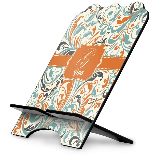Custom Orange & Blue Leafy Swirls Stylized Tablet Stand (Personalized)