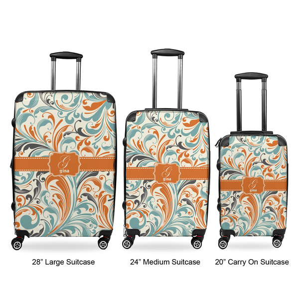 Orange & Blue Leafy Swirls Suitcase Set 1 - APPROVAL