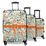 Orange & Blue Leafy Swirls 3 Piece Luggage Set - 20" Carry On, 24" Medium Checked, 28" Large Checked (Personalized)