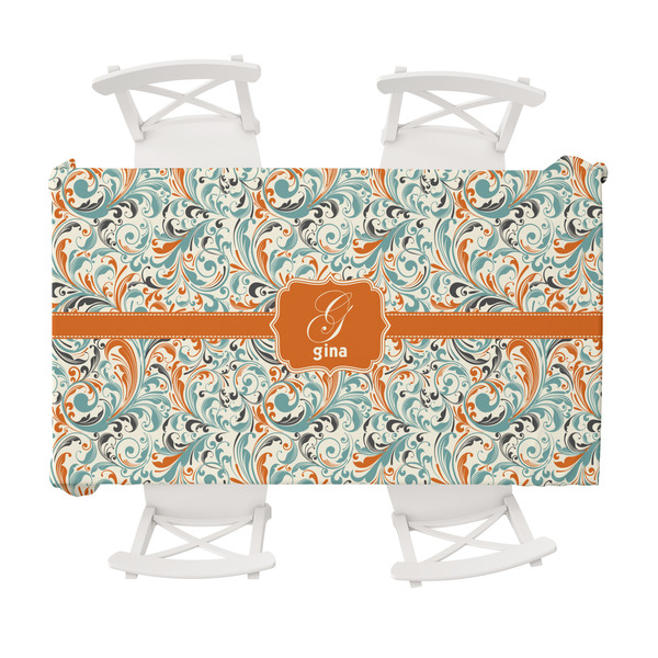 Custom Orange & Blue Leafy Swirls Tablecloth - 58"x102" (Personalized)